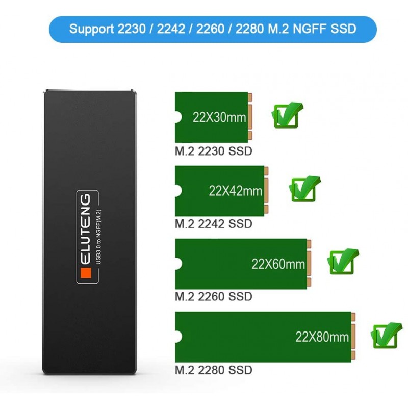 ELUTENG M2 USB 3.1 NGFF SSD Adaptateur M2 SSD pour 2230/2242/2260/2280  les Prix d'Occasion ou Neuf