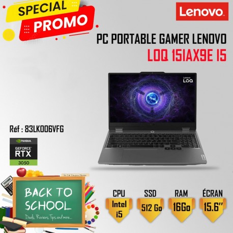PC Portable Gamer LENOVO LOQ 15IRX9 i7 13ème Gén 16Go RTX 4050