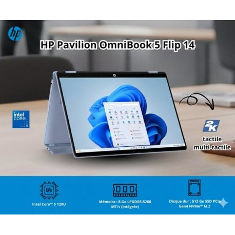 Pc Portable HP OmniBook 5 Flip 14-fp0000nk Intel Core 5 8Go 512Go SSD Windows 11