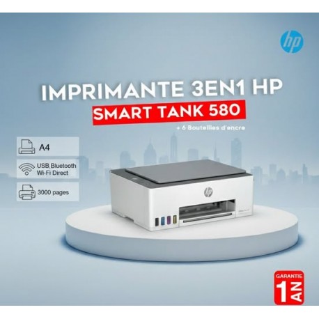Imprimante Multifonction Jet D'encre HP Smart Tank 580 1F3Y2A - Blanc