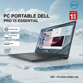 Pc Portable Dell Pro 15 Essential Intel Core 3 100U 16Go 512Go SSD - Noir