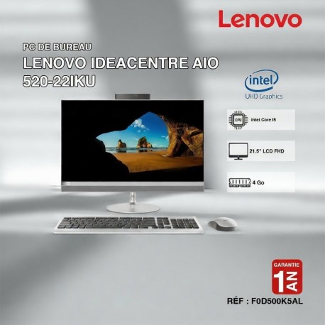 PC De Bureau LENOVO Ideacentre AIO 520-22IKU / i3 / 4 GO / silver