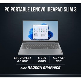 PC Portable Lenovo IdeaPad Slim 3 15AMN8 / Ryzen 5 7520U / 8 Go / 512 Go SSD