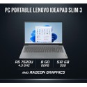 PC Portable Lenovo IdeaPad Slim 3 15AMN8 / Ryzen 5 7520U / 8 Go / 512 Go SSD